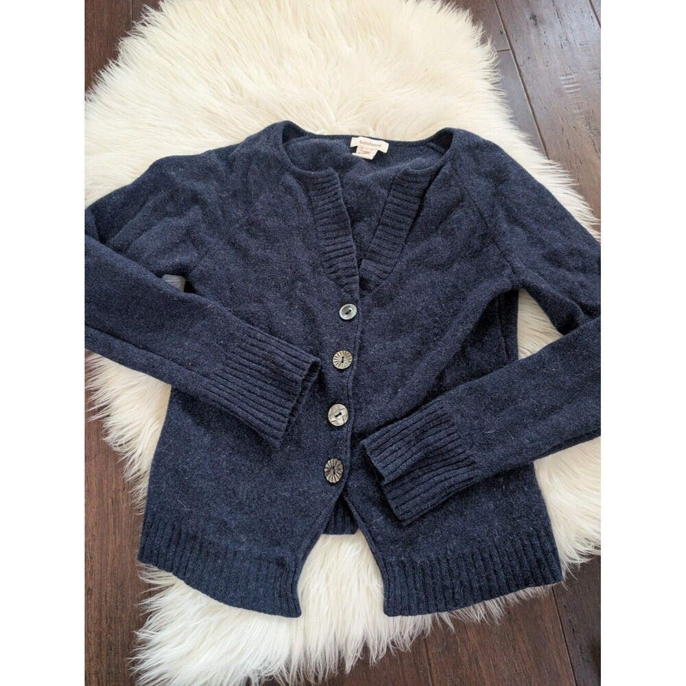 Sundance Extra Fine Merino Wool Navy Button-Up Cardigan Sweater XS